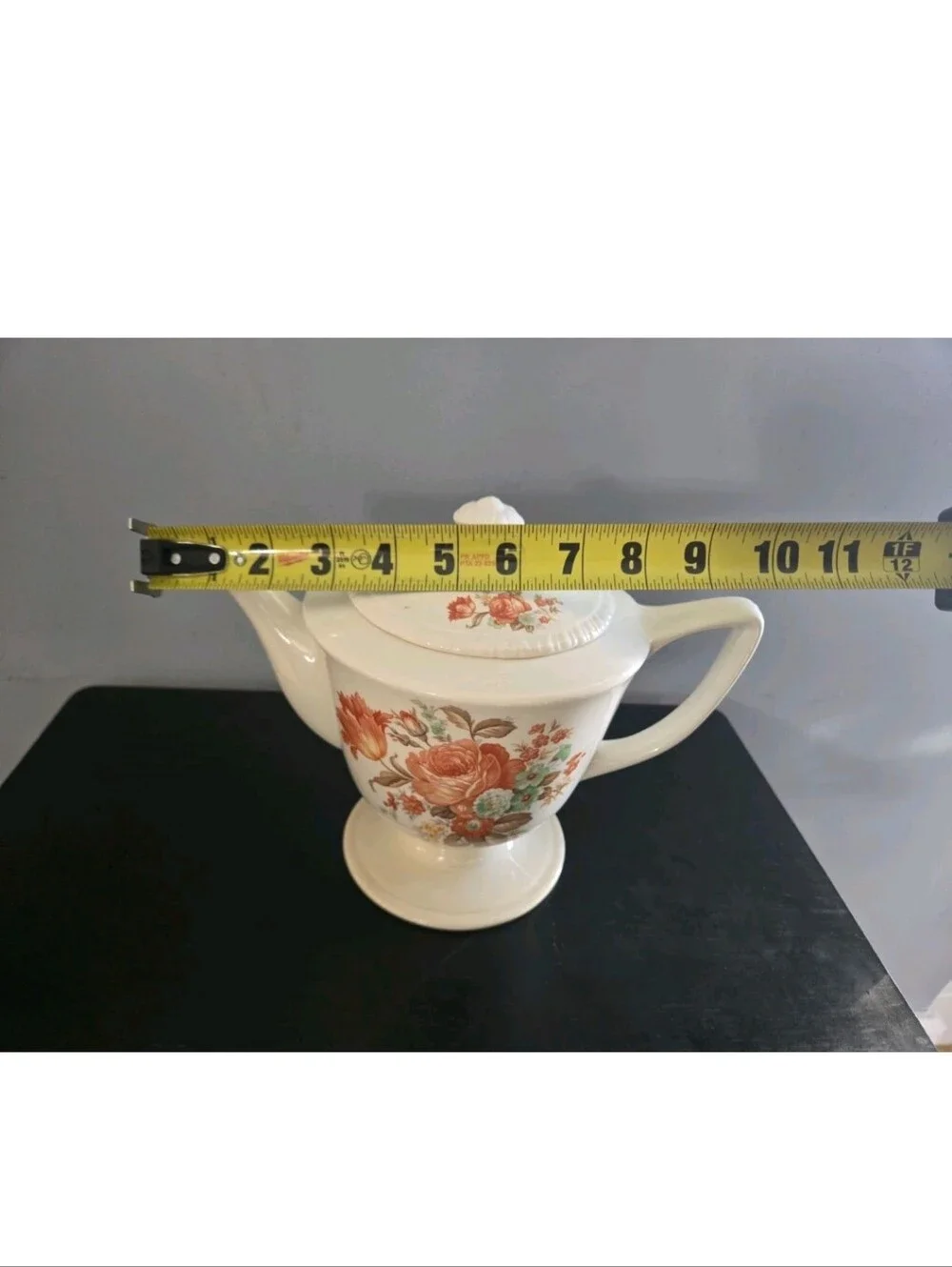 Vintage 1946 Homer Laughlin Ceramic Teapot w Exquisite Orange Poppy Print Op
